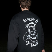 Model wearing black streetwear long sleeve back side KILOS clothing 